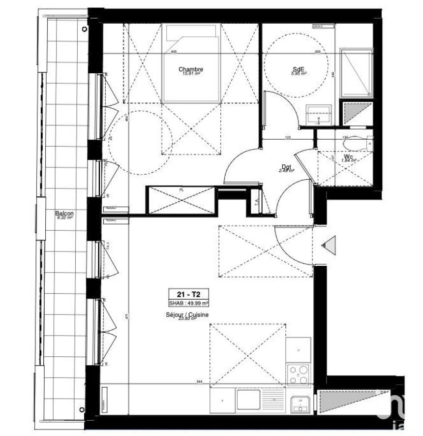 Appartement 2 pièces de 51 m² à Sainte-Geneviève-des-Bois (91700)