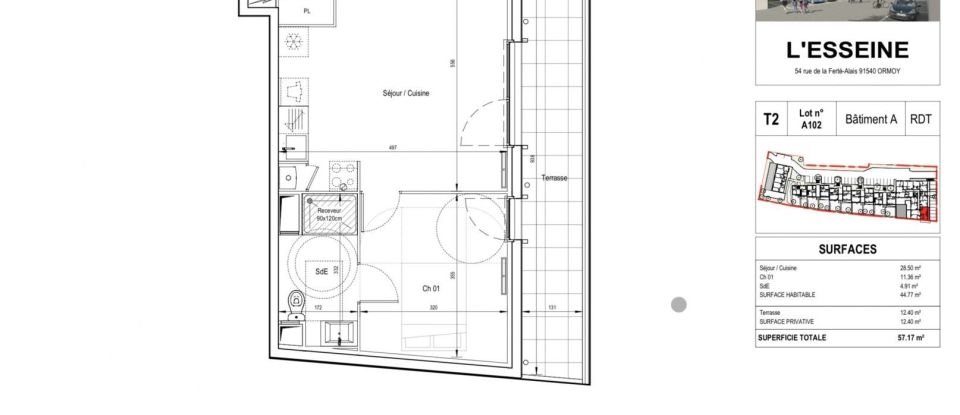 Appartement 2 pièces de 44 m² à Ormoy (91540)