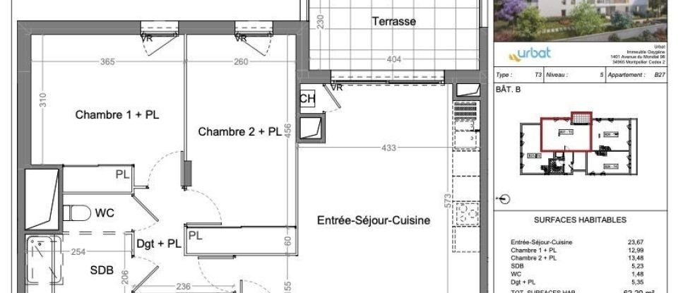 Appartement 3 pièces de 64 m² à Villeurbanne (69100)