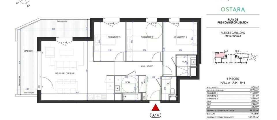 Appartement 4 pièces de 84 m² à Annecy-le-Vieux (74940)