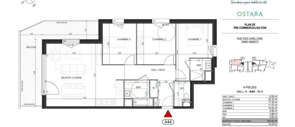 Appartement 4 pièces de 84 m² à Annecy-le-Vieux (74940)