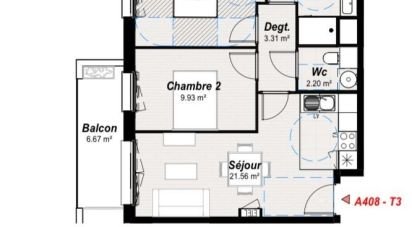 Apartment 3 rooms of 54 m² in Reims (51100)
