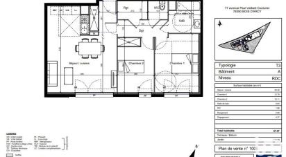 Apartment 3 rooms of 67 m² in Bois-d'Arcy (78390)