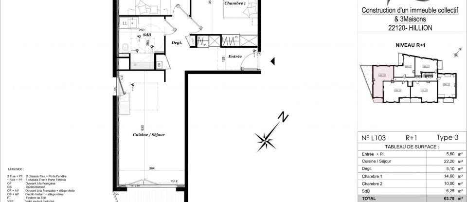 Apartment 3 rooms of 63 m² in Hillion (22120)
