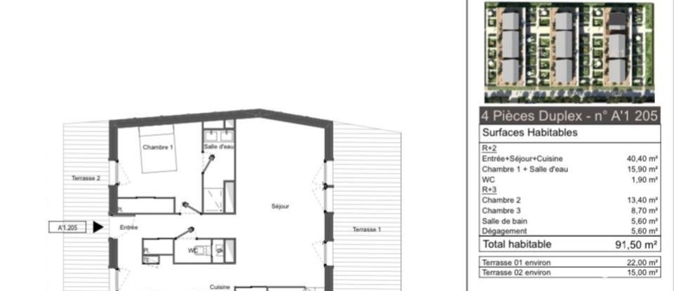 Appartement 4 pièces de 91 m² à Sainte-Geneviève-des-Bois (91700)
