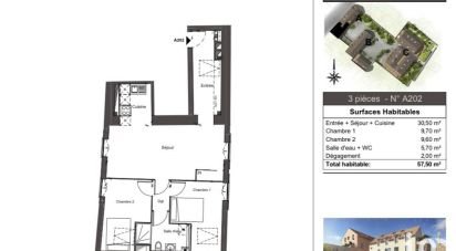 Appartement 3 pièces de 52 m² à Massy (91300)