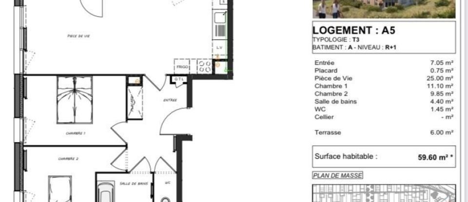 Appartement 3 pièces de 59 m² à Rinxent (62720)