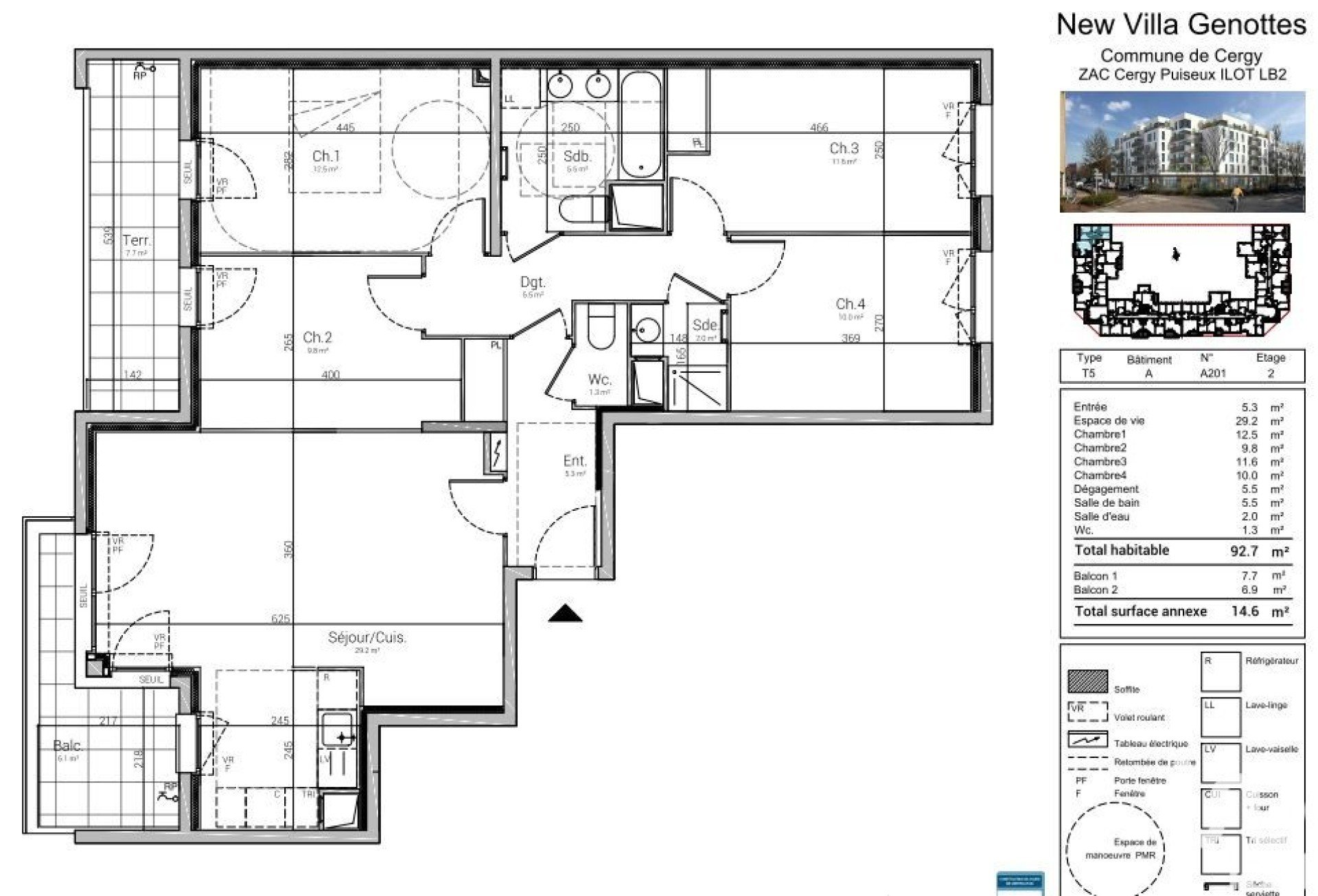Appartement a louer cergy - 5 pièce(s) - 93 m2 - Surfyn