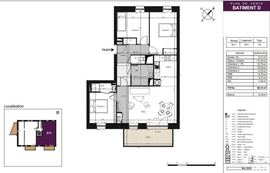 Appartement 4 pièces de 80 m² à Coupvray (77700)