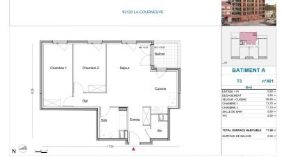 Apartment 3 rooms of 71 m² in La Courneuve (93120)