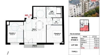 Apartment 3 rooms of 60 m² in Reims (51100)