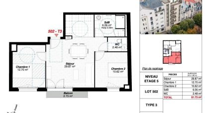 Apartment 3 rooms of 61 sq m in Reims (51100)