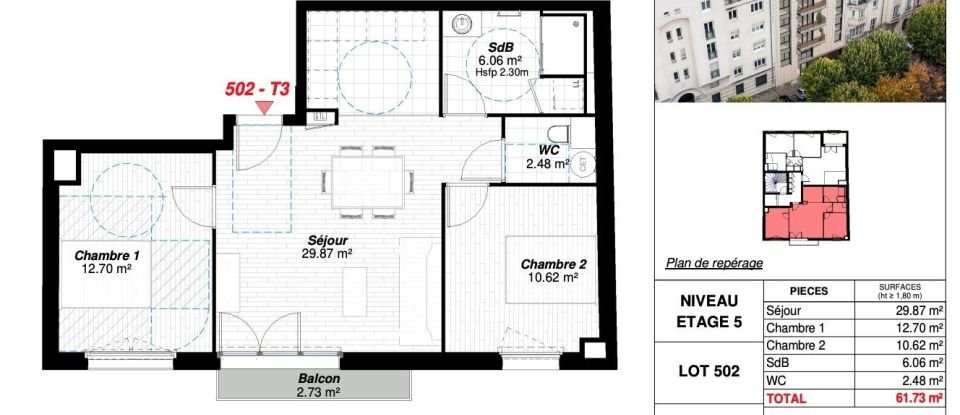 Apartment 3 rooms of 61 sq m in Reims (51100)