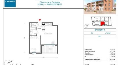 Appartement 2 pièces de 40 m² à Pins-Justaret (31860)