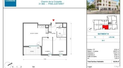 Appartement 3 pièces de 63 m² à Pins-Justaret (31860)
