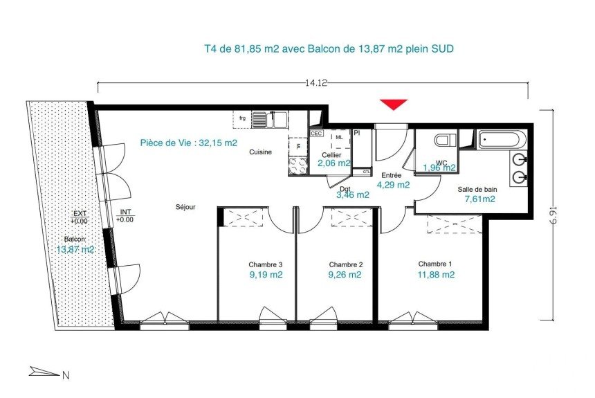 Appartement 4 pièces de 81 m² à Tourcoing (59200)