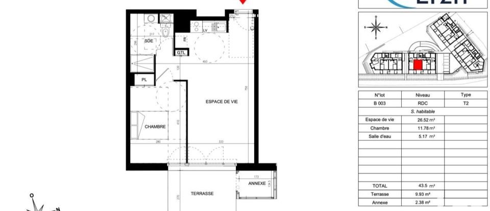 Appartement 2 pièces de 43 m² à La Chapelle-sur-Erdre (44240)