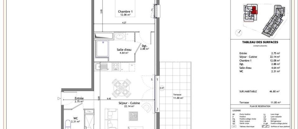 Appartement 2 pièces de 46 m² à Mordelles (35310)