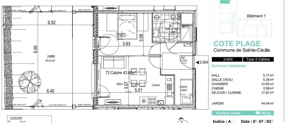 Appartement 2 pièces de 44 m² à Camiers (62176)