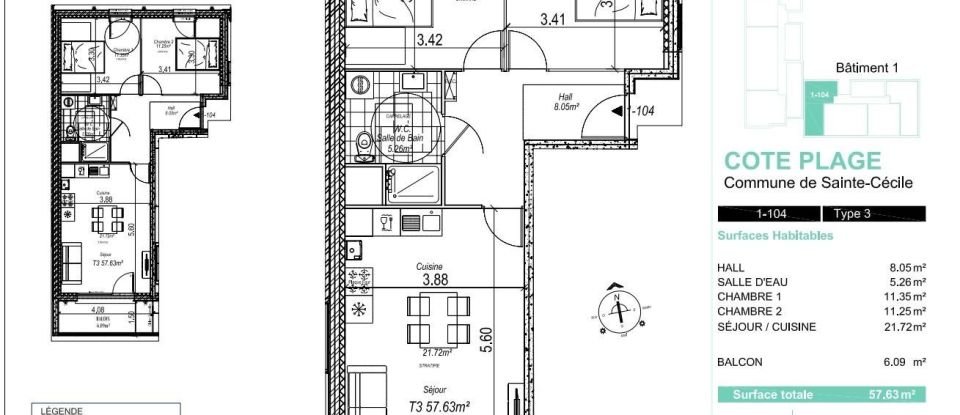 Appartement 3 pièces de 57 m² à Camiers (62176)