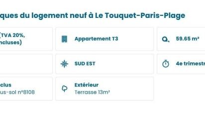 Appartement 3 pièces de 60 m² à Le Touquet-Paris-Plage (62520)