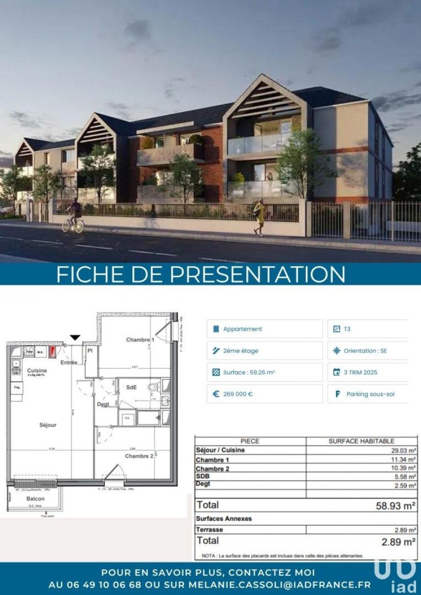 Appartement 3 pièces de 59 m² à Saint-Jean-le-Blanc (45650)