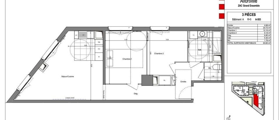 Appartement 3 pièces de 63 m² à Alfortville (94140)