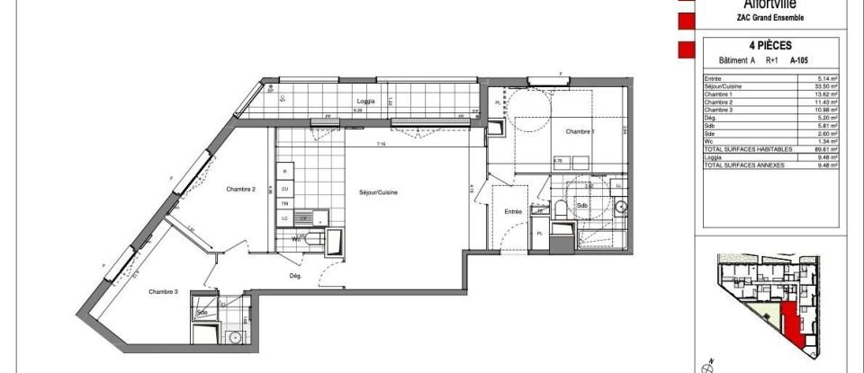 Appartement 4 pièces de 89 m² à Alfortville (94140)