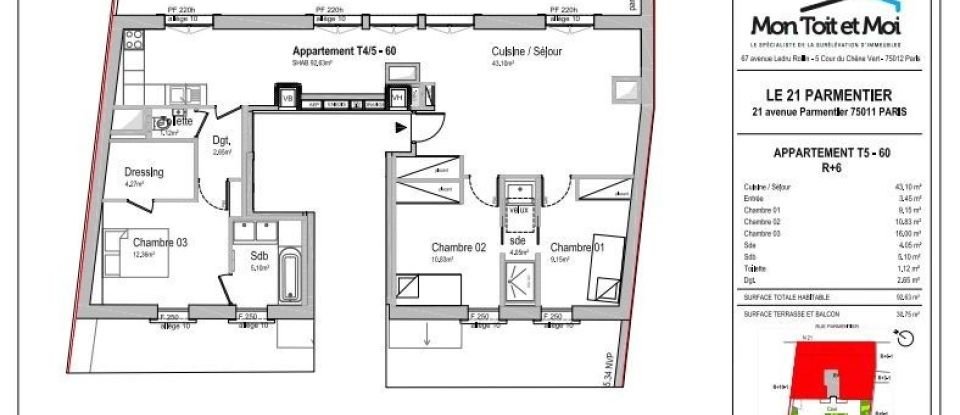 Apartment 5 rooms of 93 m² in Paris (75011)