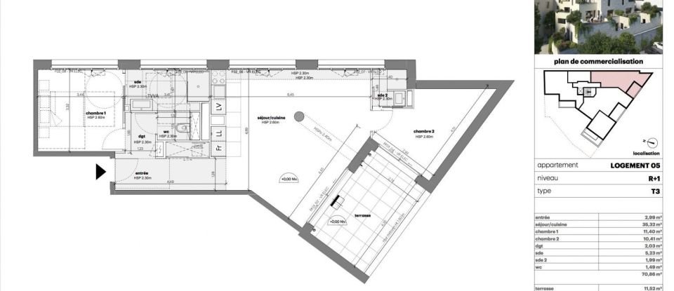 Appartement 3 pièces de 71 m² à Nantes (44100)