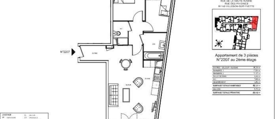 Apartment 3 rooms of 62 m² in Villebon-sur-Yvette (91140)