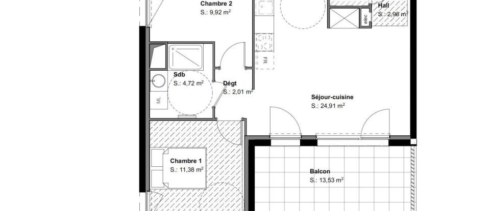 Apartment 3 rooms of 58 m² in Wattwiller (68700)