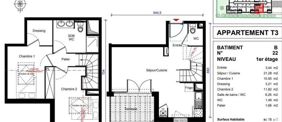 Appartement 3 pièces de 60 m² à Villenave-d'Ornon (33140)