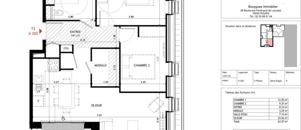Apartment 3 rooms of 55 m² in Dijon (21000)