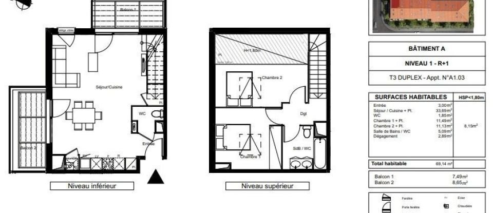 Appartement 3 pièces de 69 m² à Saint-Jean (31240)