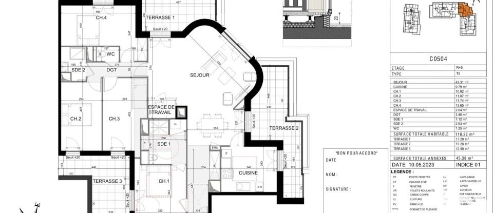 Appartement 5 pièces de 116 m² à Thiais (94320)