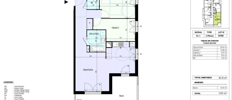 Apartment 3 rooms of 64 m² in Saint-Jean-de-la-Ruelle (45140)