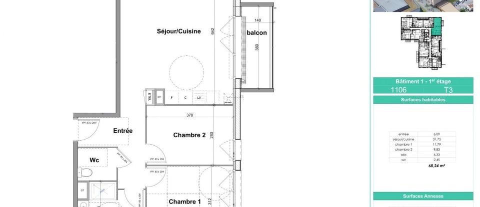 Appartement 3 pièces de 68 m² à Notre-Dame-de-Bondeville (76960)