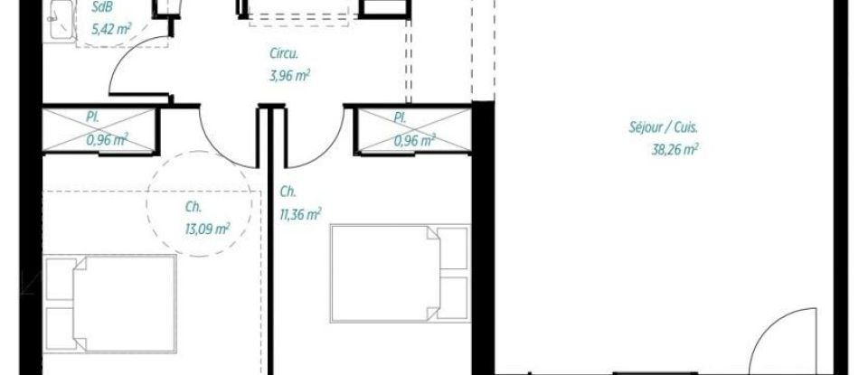 Apartment 3 rooms of 80 m² in Monticello (20220)