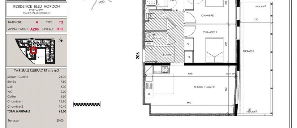 Appartement 3 pièces de 63 m² à Canet-en-Roussillon (66140)