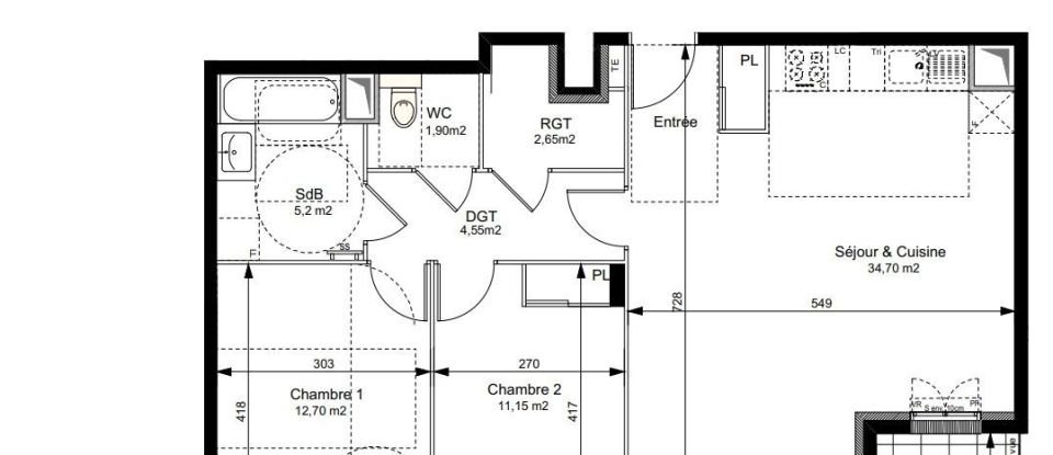 Appartement 3 pièces de 72 m² à Le Plessis-Robinson (92350)