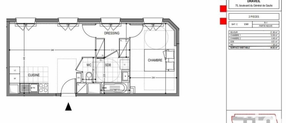 Apartment 2 rooms of 44 m² in Draveil (91210)