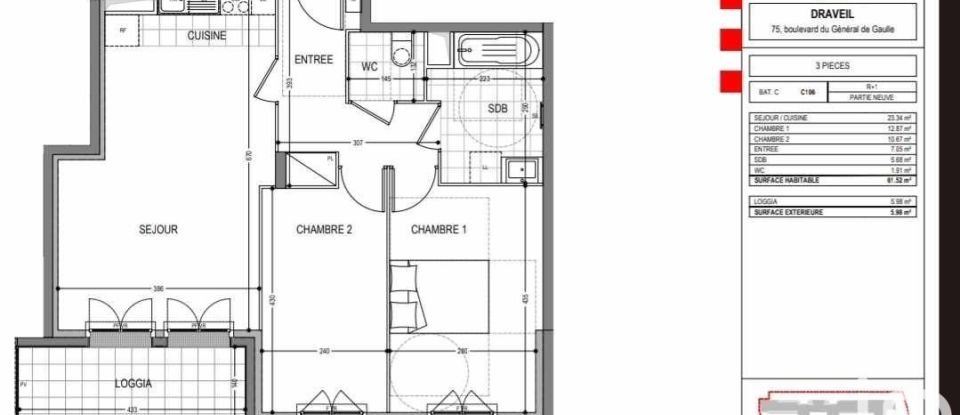 Apartment 3 rooms of 61 m² in Draveil (91210)