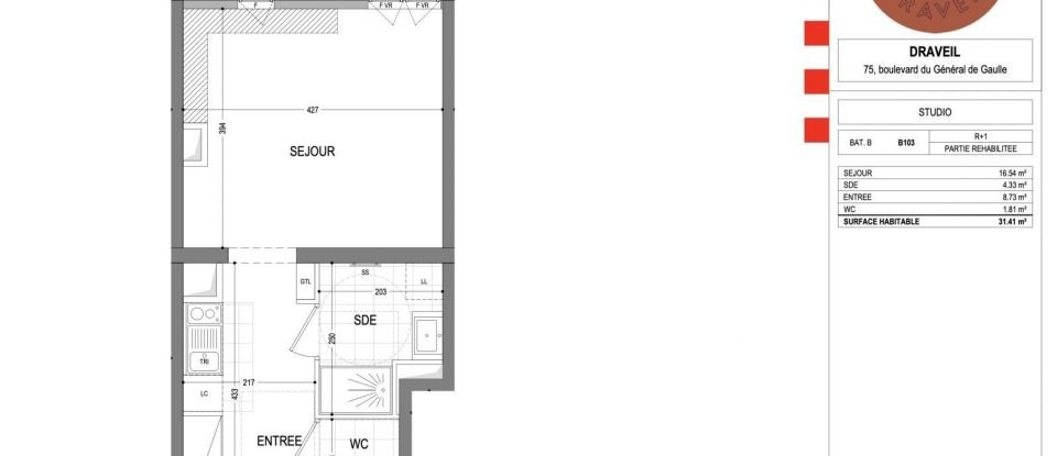 Appartement 1 pièce de 31 m² à Draveil (91210)