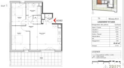 Apartment 3 rooms of 61 m² in Noyal-Châtillon-sur-Seiche (35230)