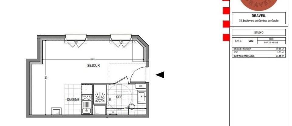 Appartement 1 pièce de 27 m² à Draveil (91210)