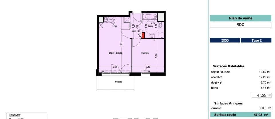 Appartement 2 pièces de 41 m² à Lens (62300)