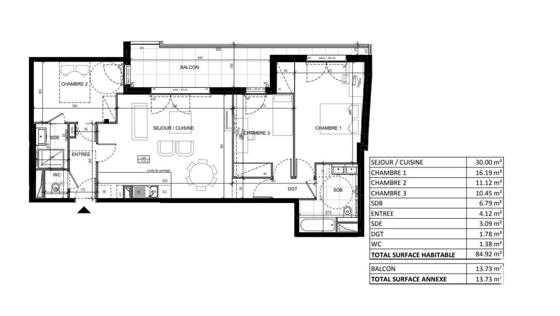 Appartement a vendre  - 4 pièce(s) - 84 m2 - Surfyn
