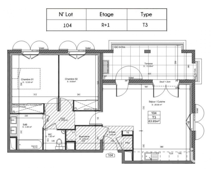 Appartement 3 pièces de 64 m² à Sarrians (84260)