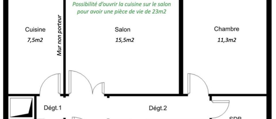 Appartement 2 pièces de 46 m² à Paris (75015)